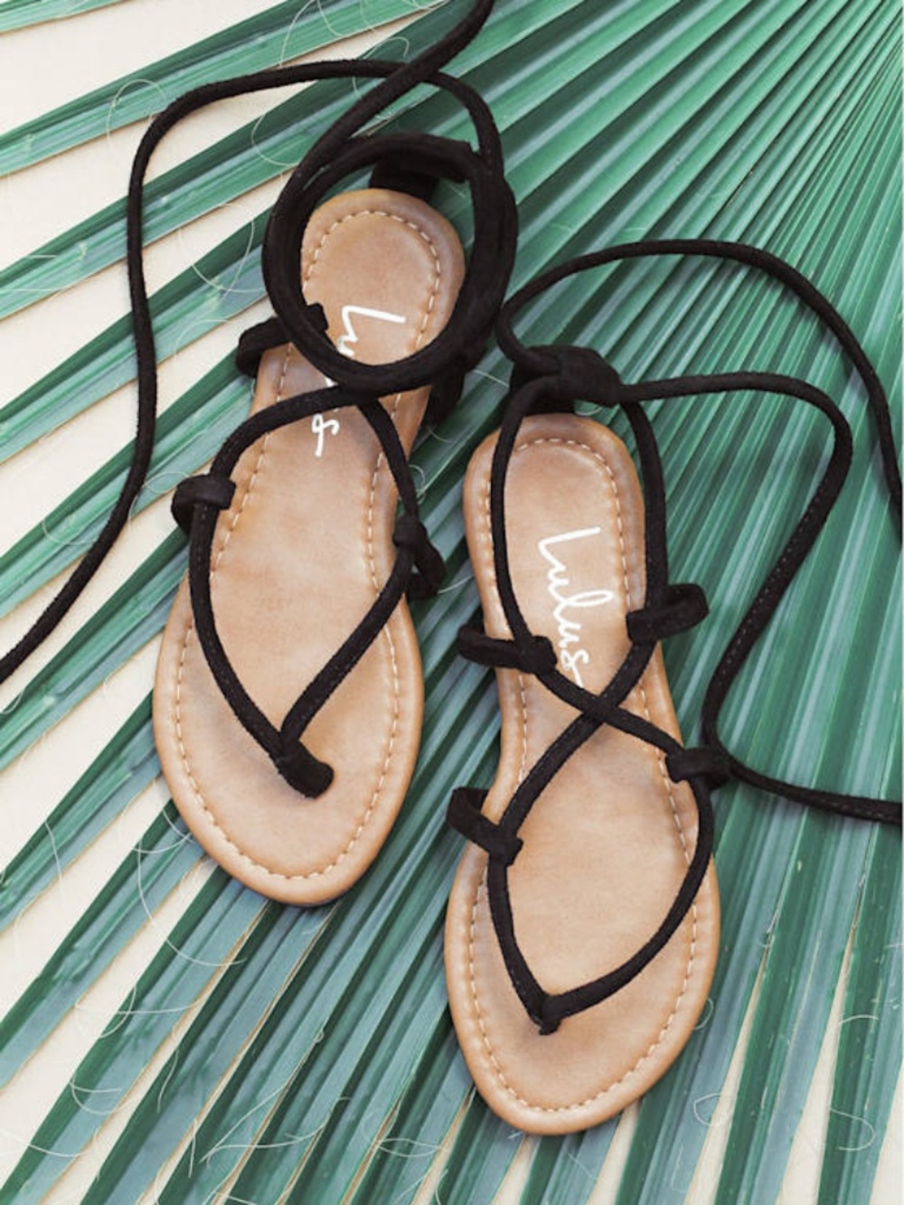Lulus Emilia Black Suede Lace-up Flat Sandals - Size 8.5
